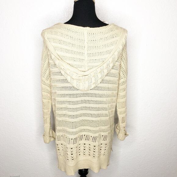 II Sisters tan open crochet knit v neck hooded sweater tunic size M/L - Picture 16 of 16